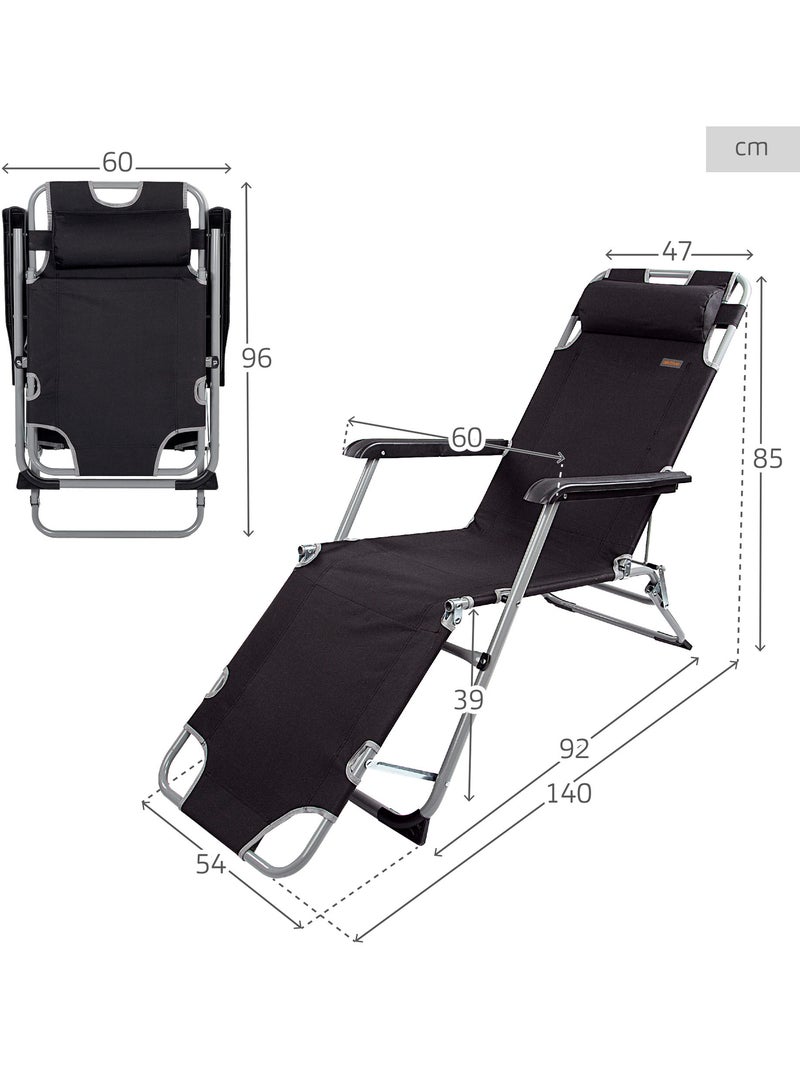 Chaise longue de jardin pliante multipositions avec coussin aktive Noir - Kiabi