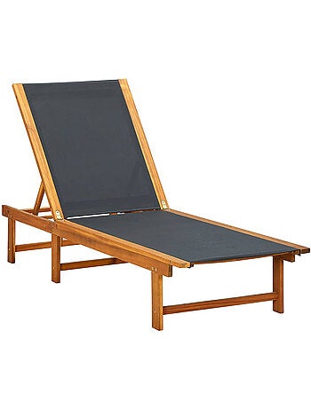 Chaise longue en acacia et textilène