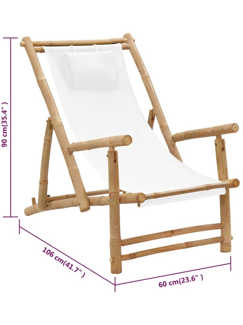 Chaise longue pliante en bambou Blanc - Kiabi