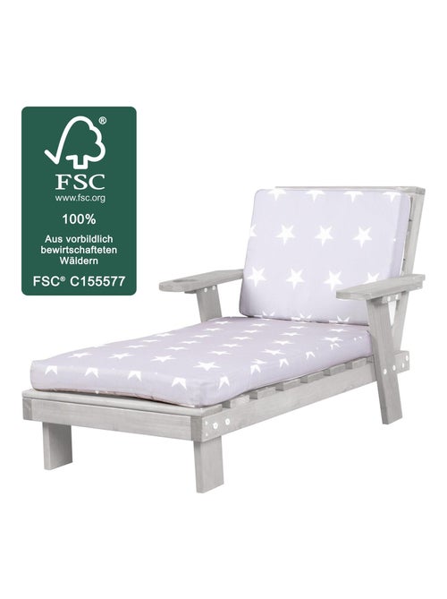 Chaise longue pour enfant en bois massif - Transat avec 2 coussins 'Roba little stars' - Kiabi