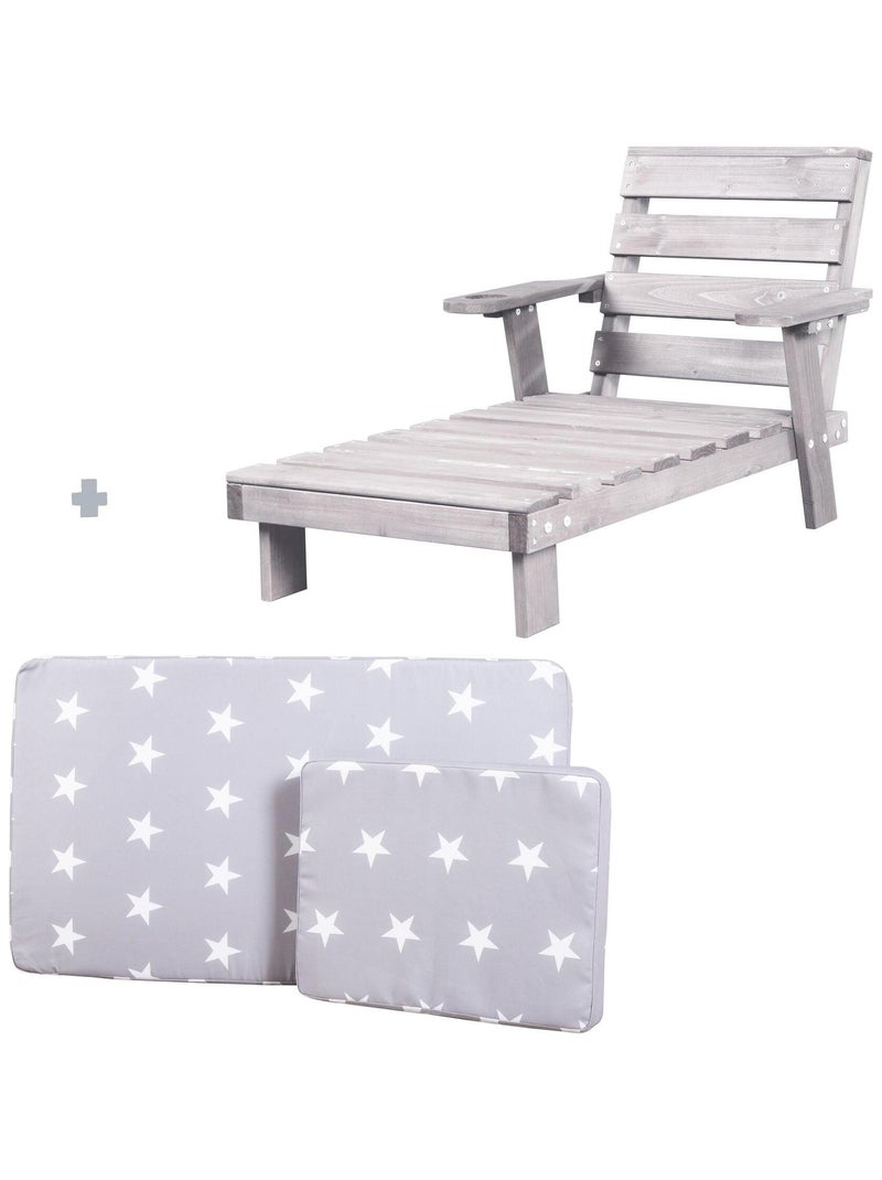 Chaise longue pour enfant en bois massif avec 2 coussins 'Roba little stars' Gris - Kiabi
