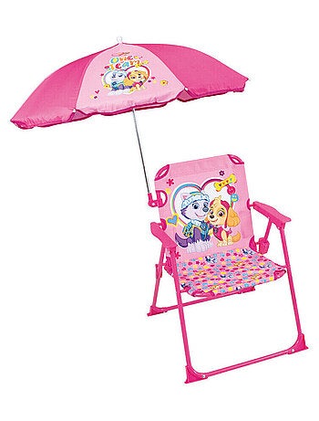 Chaise pliante avec parasol Pat'Patrouille rose - motif Stella et Everest