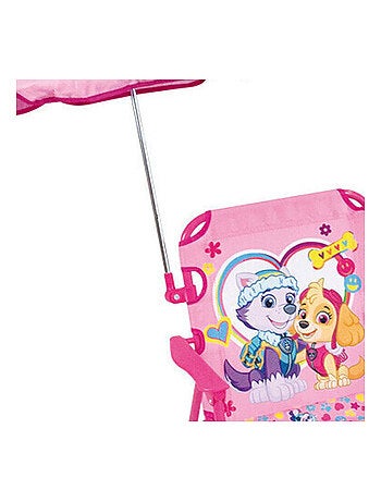 Chaise pliante avec parasol Pat'Patrouille rose - motif Stella et Everest