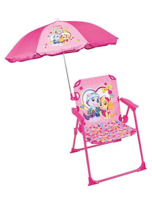 Chaise pliante avec parasol Pat'Patrouille rose - motif Stella et Everest - Kiabi