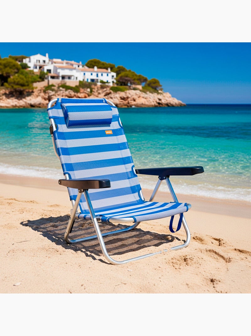Chaise pliante en aluminium multiposition aktive Bleu Blanc - Kiabi