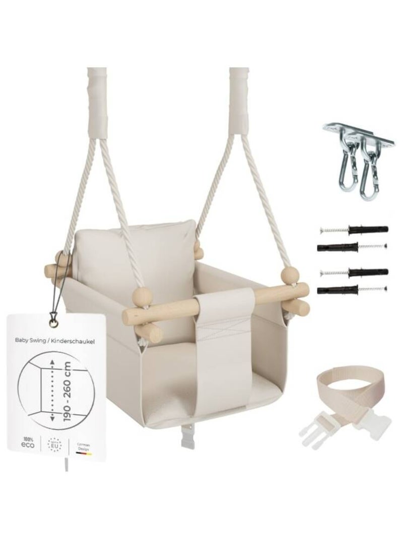 Chaise suspendue bébé  en bois - Montessori 3-en-1 avec harnais et crochet Beige - Kiabi