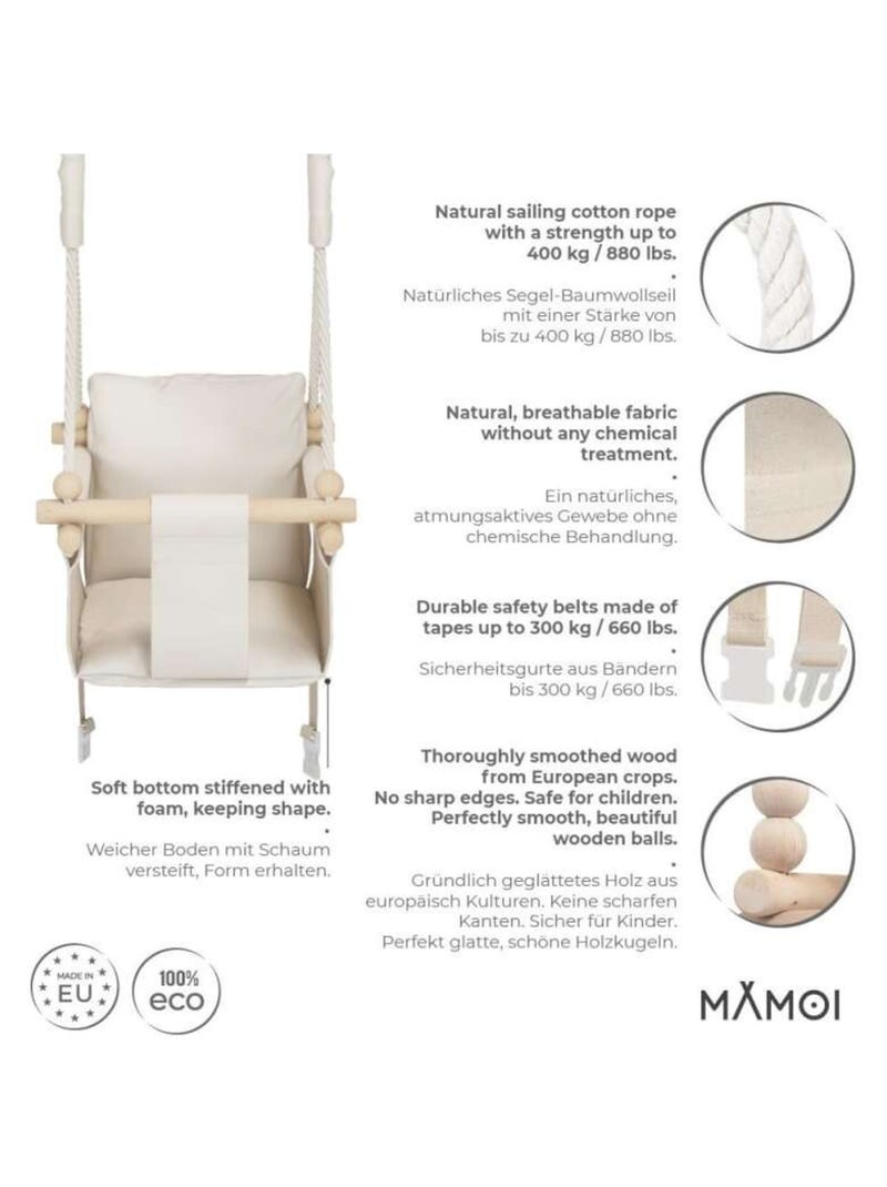 Chaise suspendue bébé  en bois - Montessori 3-en-1 avec harnais et crochet Beige - Kiabi