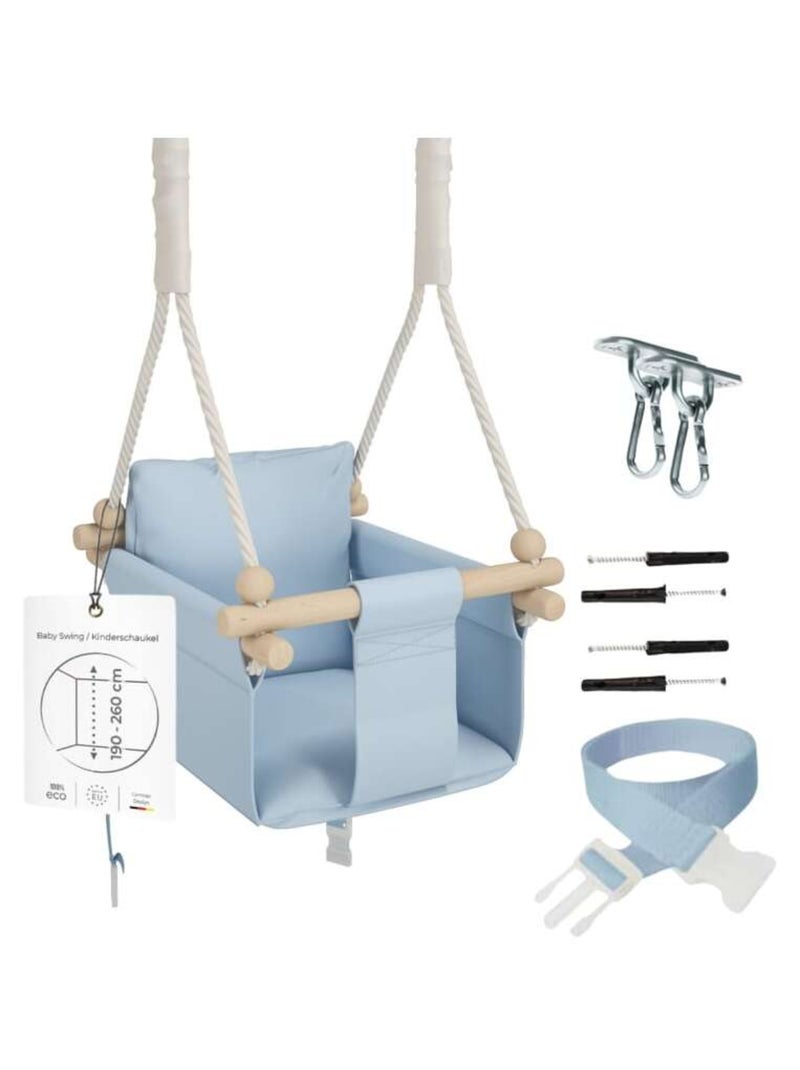 Chaise suspendue bébé  en bois - Montessori 3-en-1 avec harnais et crochet Bleu - Kiabi