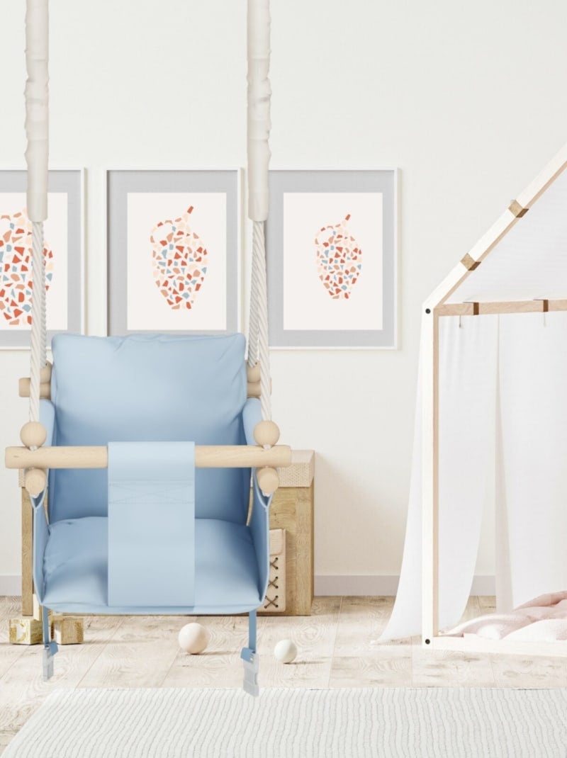Chaise suspendue bébé  en bois - Montessori 3-en-1 avec harnais et crochet Bleu - Kiabi