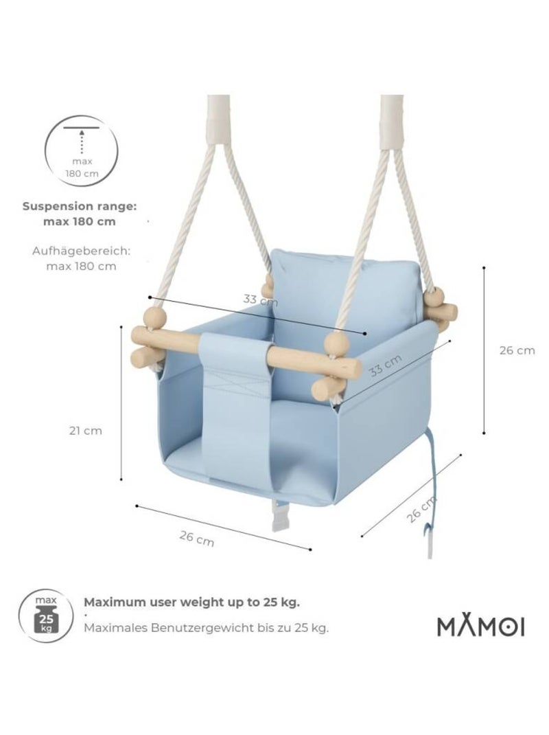 Chaise suspendue bébé  en bois - Montessori 3-en-1 avec harnais et crochet Bleu - Kiabi