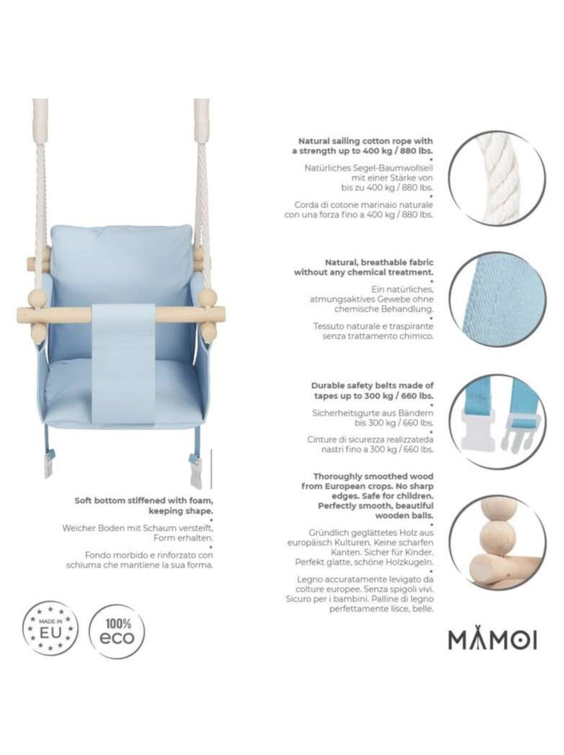 Chaise suspendue bébé  en bois - Montessori 3-en-1 avec harnais et crochet Bleu - Kiabi