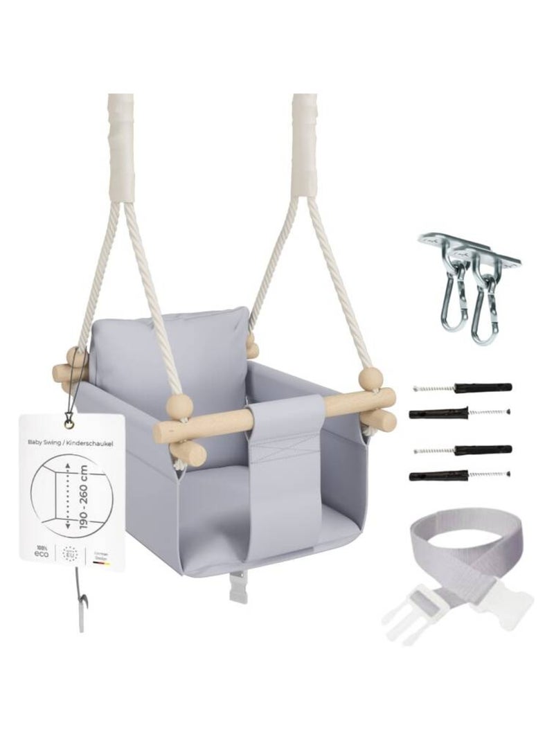 Chaise suspendue bébé  en bois - Montessori 3-en-1 avec harnais et crochet Gris clair - Kiabi