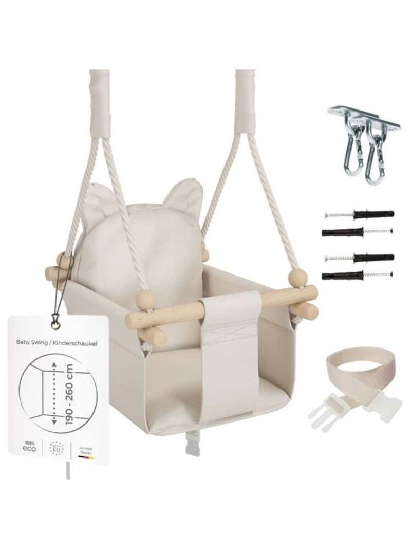 Chaise suspendue bébé  en bois - Petit Chat 3-en-1 avec harnais et crochet Beige - Kiabi