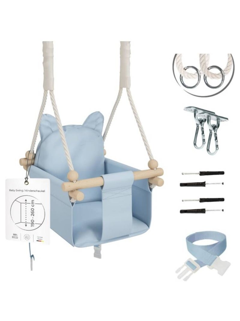 Chaise suspendue bébé  en bois - Petit Chat 3-en-1 avec harnais et crochet Bleu - Kiabi