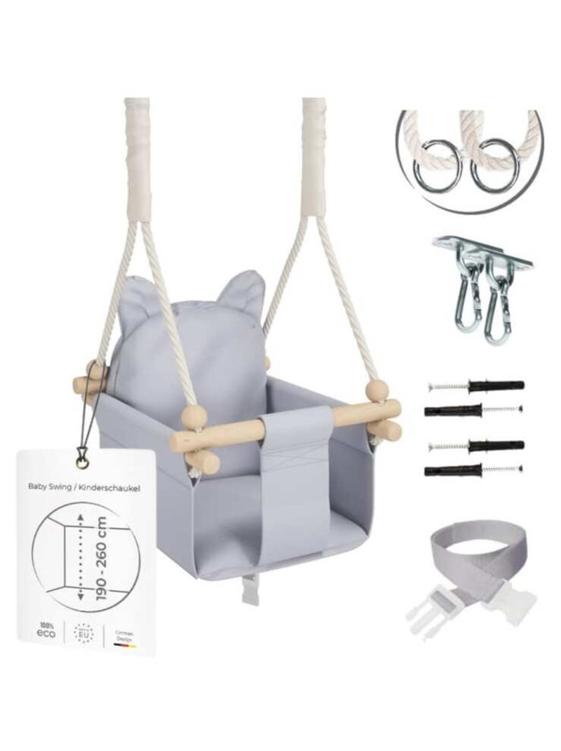 Chaise suspendue bébé  en bois - Petit Chat 3-en-1 avec harnais et crochet Gris clair - Kiabi