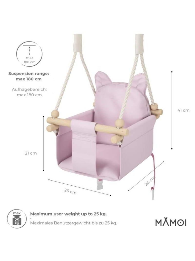 Chaise suspendue bébé  en bois - Petit Chat 3-en-1 avec harnais et crochet Rose - Kiabi