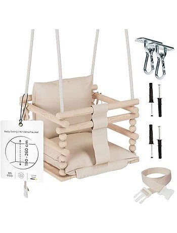 Chaise suspendue bébé en bois avec harnais de sécurité & crochet