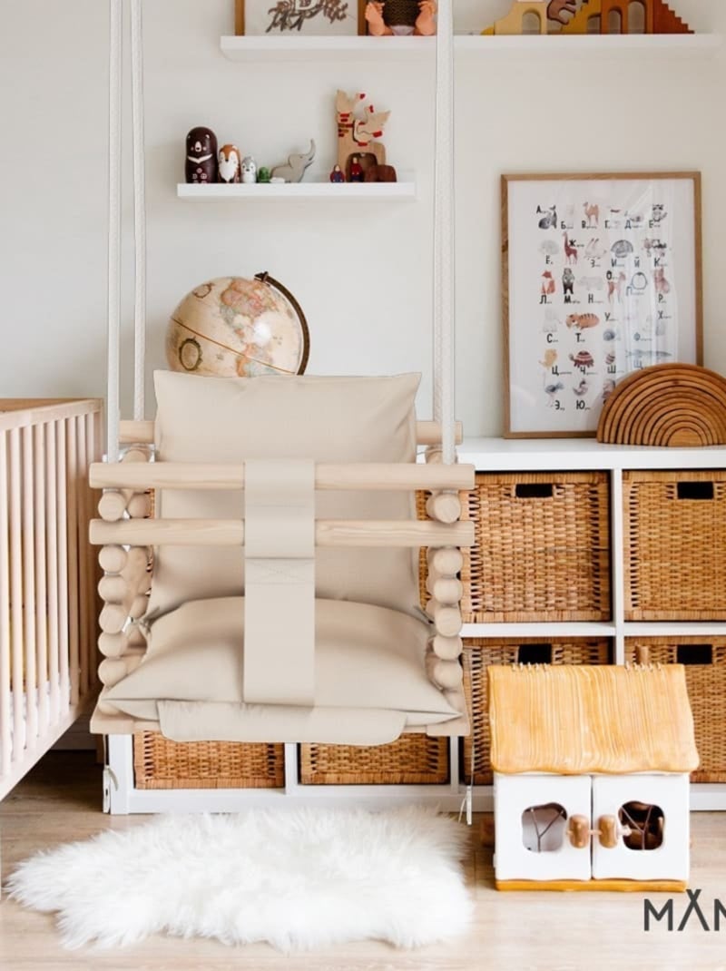 Chaise suspendue bébé en bois avec harnais de sécurité & crochet Beige - Kiabi
