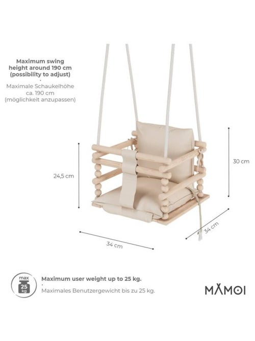 Chaise suspendue bébé en bois avec harnais de sécurité & crochet - Kiabi