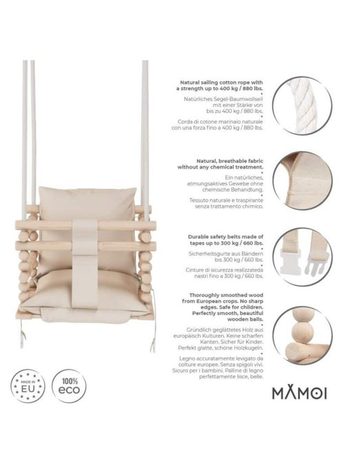 Chaise suspendue bébé en bois avec harnais de sécurité & crochet - Kiabi