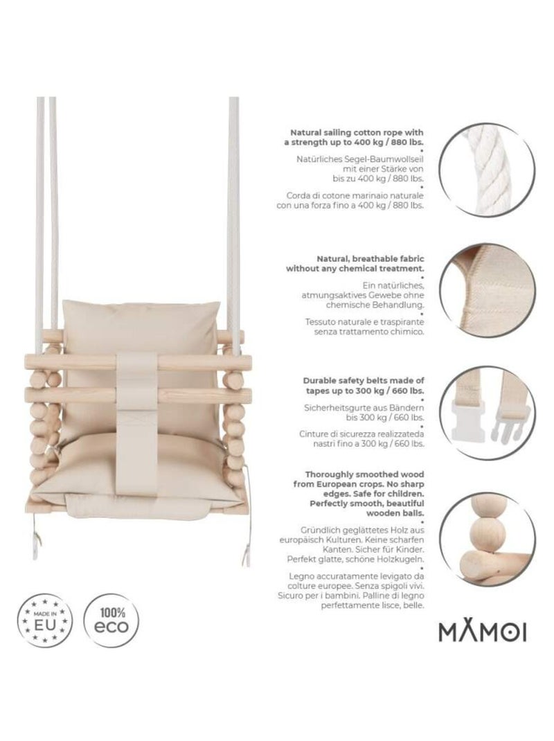 Chaise suspendue bébé en bois avec harnais de sécurité & crochet Beige - Kiabi