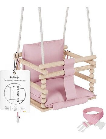 Chaise suspendue bébé en bois avec harnais de sécurité & crochet