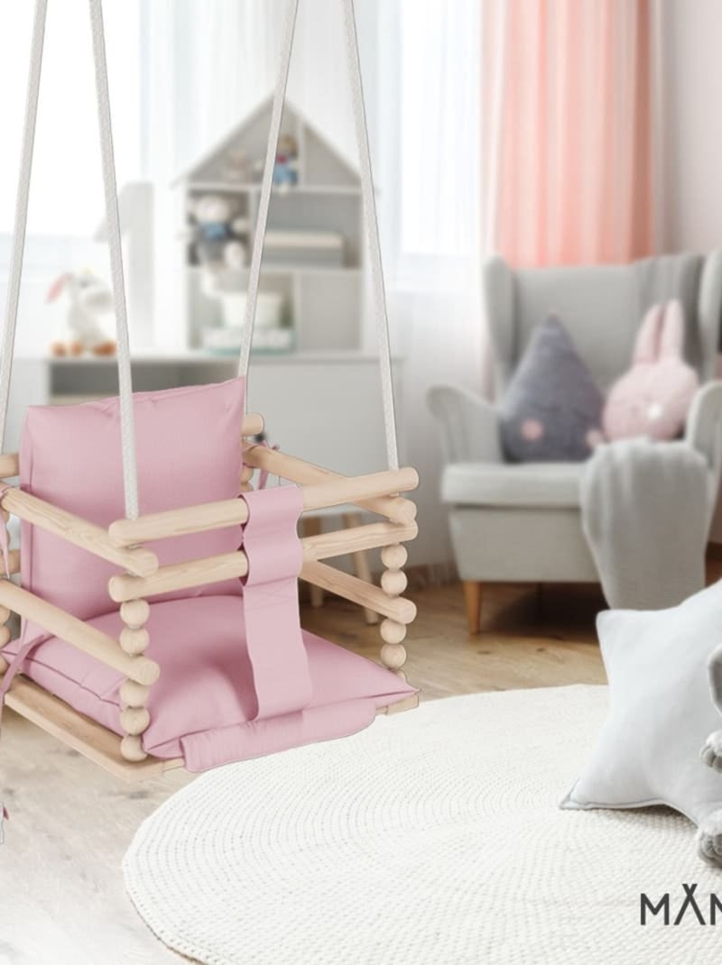Chaise suspendue bébé en bois avec harnais de sécurité & crochet Bleu - Kiabi