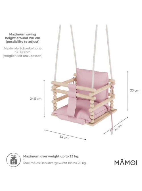 Chaise suspendue bébé en bois avec harnais de sécurité & crochet - Kiabi