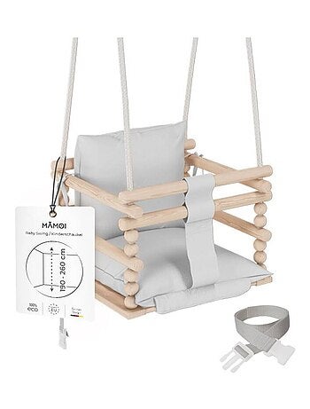 Chaise suspendue bébé en bois avec harnais de sécurité & crochet