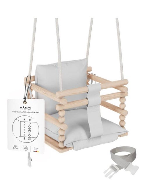 Chaise suspendue bébé en bois avec harnais de sécurité & crochet - Kiabi