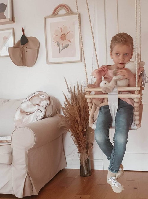Chaise suspendue bébé en bois avec harnais de sécurité & crochet - Kiabi