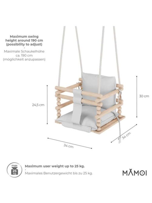 Chaise suspendue bébé en bois avec harnais de sécurité & crochet - Kiabi