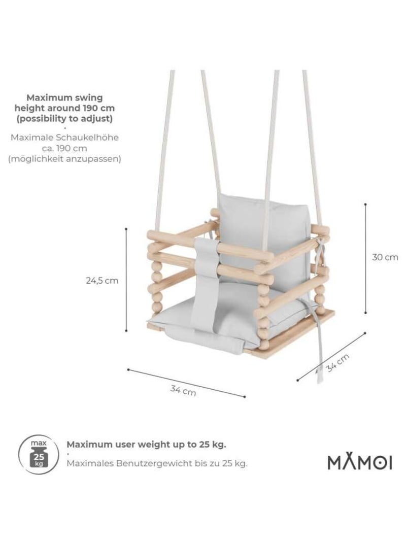 Chaise suspendue bébé en bois avec harnais de sécurité & crochet Gris clair - Kiabi