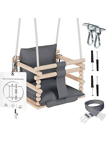 Chaise suspendue bébé en bois avec harnais de sécurité & crochet