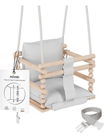 Chaise suspendue bébé en bois avec harnais de sécurité & crochet