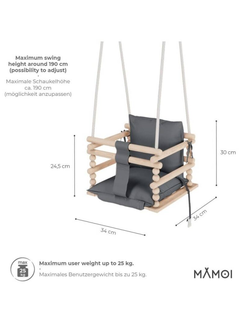 Chaise suspendue bébé en bois avec harnais de sécurité & crochet Gris foncé - Kiabi