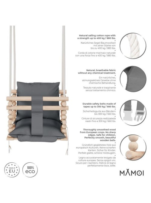 Chaise suspendue bébé en bois avec harnais de sécurité & crochet - Kiabi
