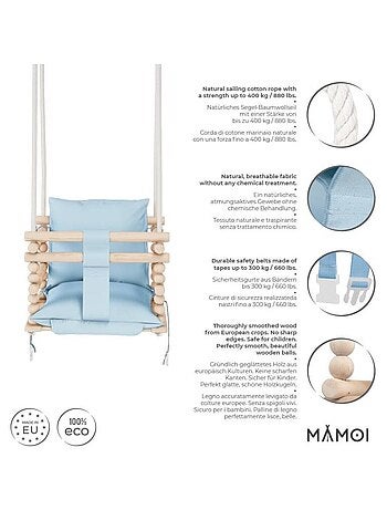Chaise suspendue bébé en bois avec harnais de sécurité & crochet