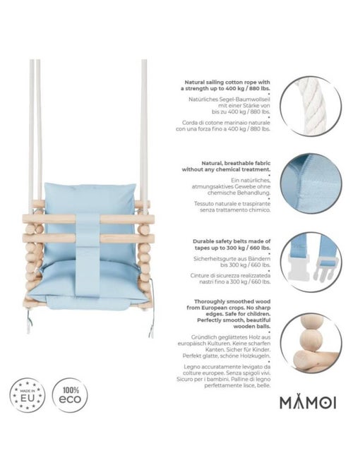 Chaise suspendue bébé en bois avec harnais de sécurité & crochet - Kiabi