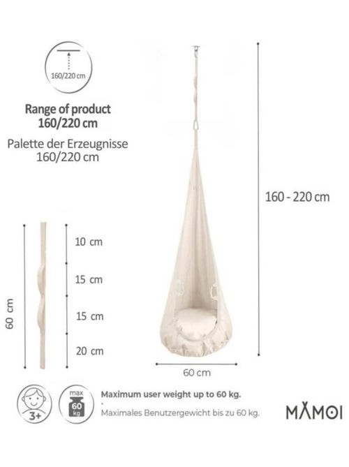 Chaise suspendue sensorielle  – Cocoon en coton éco & kit de suspension - Kiabi