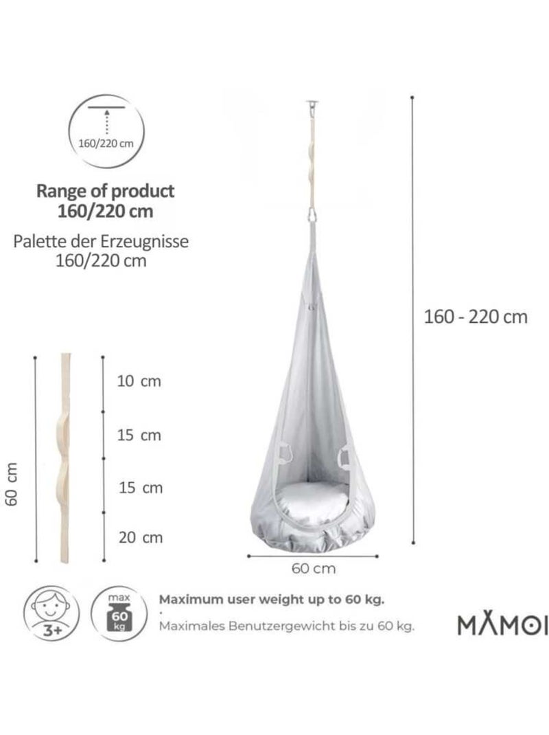 Chaise suspendue sensorielle  – Cocoon en coton éco & kit de suspension Gris clair - Kiabi