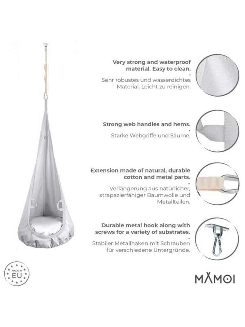 Chaise suspendue sensorielle  – Cocoon en coton éco & kit de suspension Gris clair - Kiabi
