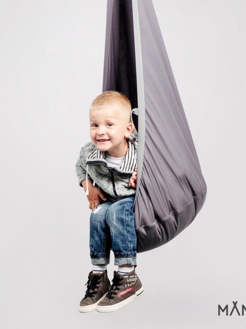 Chaise suspendue sensorielle  – Cocoon en coton éco & kit de suspension Gris foncé - Kiabi