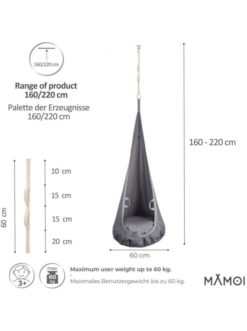 Chaise suspendue sensorielle  – Cocoon en coton éco & kit de suspension Gris foncé - Kiabi