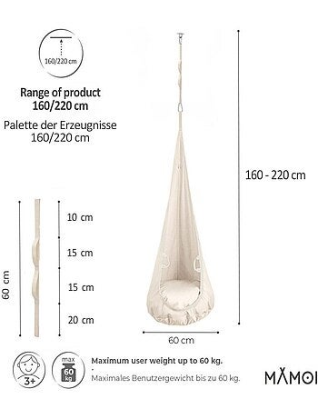 Chaise suspendue sensorielle MAMOI – Cocoon en coton éco & kit de suspension