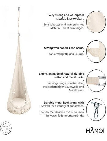 Chaise suspendue sensorielle MAMOI – Cocoon en coton éco & kit de suspension