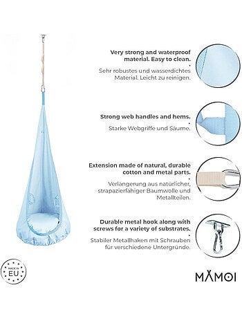 Chaise suspendue sensorielle MAMOI – Cocoon en coton éco & kit de suspension
