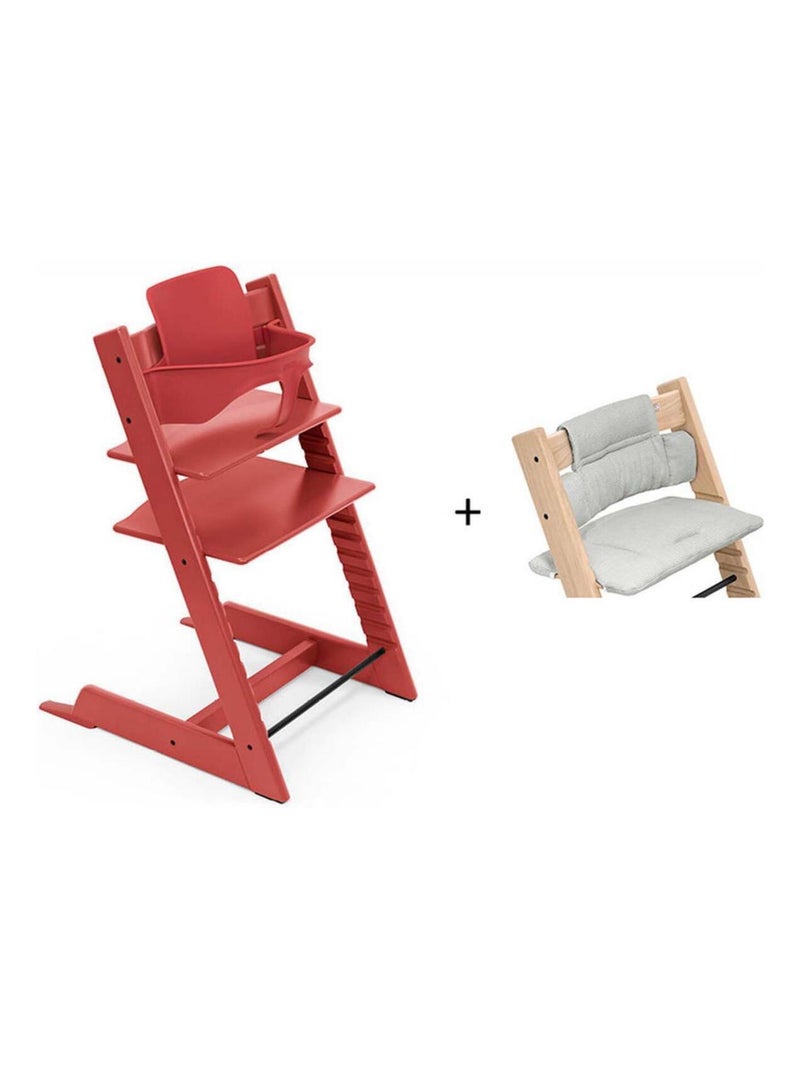 Chaise Tripp Trapp rouge chaud, coussin Nordic grey et babyset Rouge - Kiabi