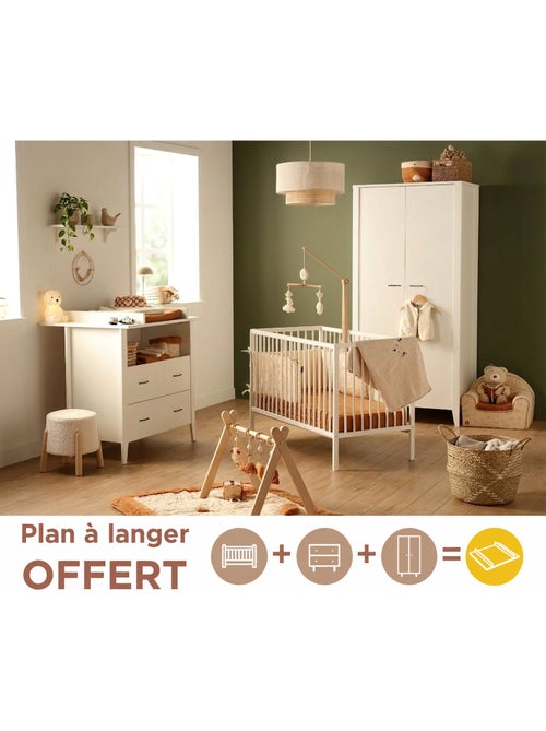 Chambre bébé 3 pièces , Lit bébé 120x60 à barreaux, Commode à langer, armoire 2 portes - SAUTHON - Kiabi Chambre bébé 3 pièces , Lit bébé 120x60 à barreaux, Commode à langer, armoire 2 portes - SAUTHON - Kiabi