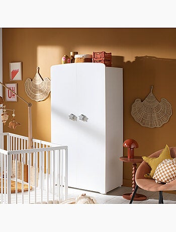 Chambre bébé complète Basic, Lit 120x60 tout barreaux, Commode à langer 3 tiroirs et Armoire 2 porte